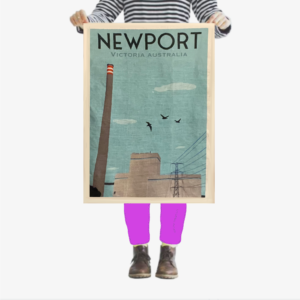 Newport Power Station tea towel by Kerrie Gottliebsen