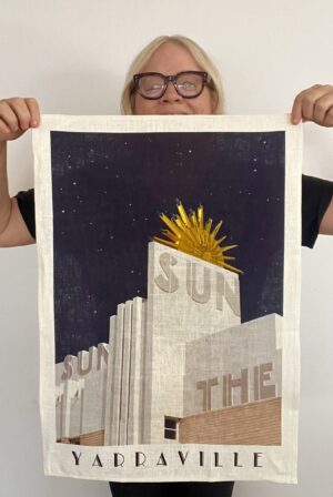 Yarraville Sun at Night tea towel by Kerrie Gottliebsen