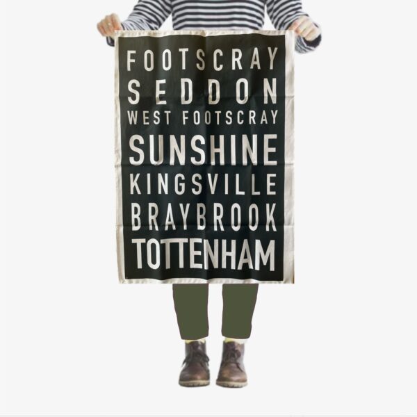 Footscray Line suburb name tea towel by Kerrie Gottliebsen