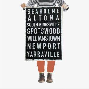 Williamstown Line suburb name tea towel by Kerrie Gottliebsen