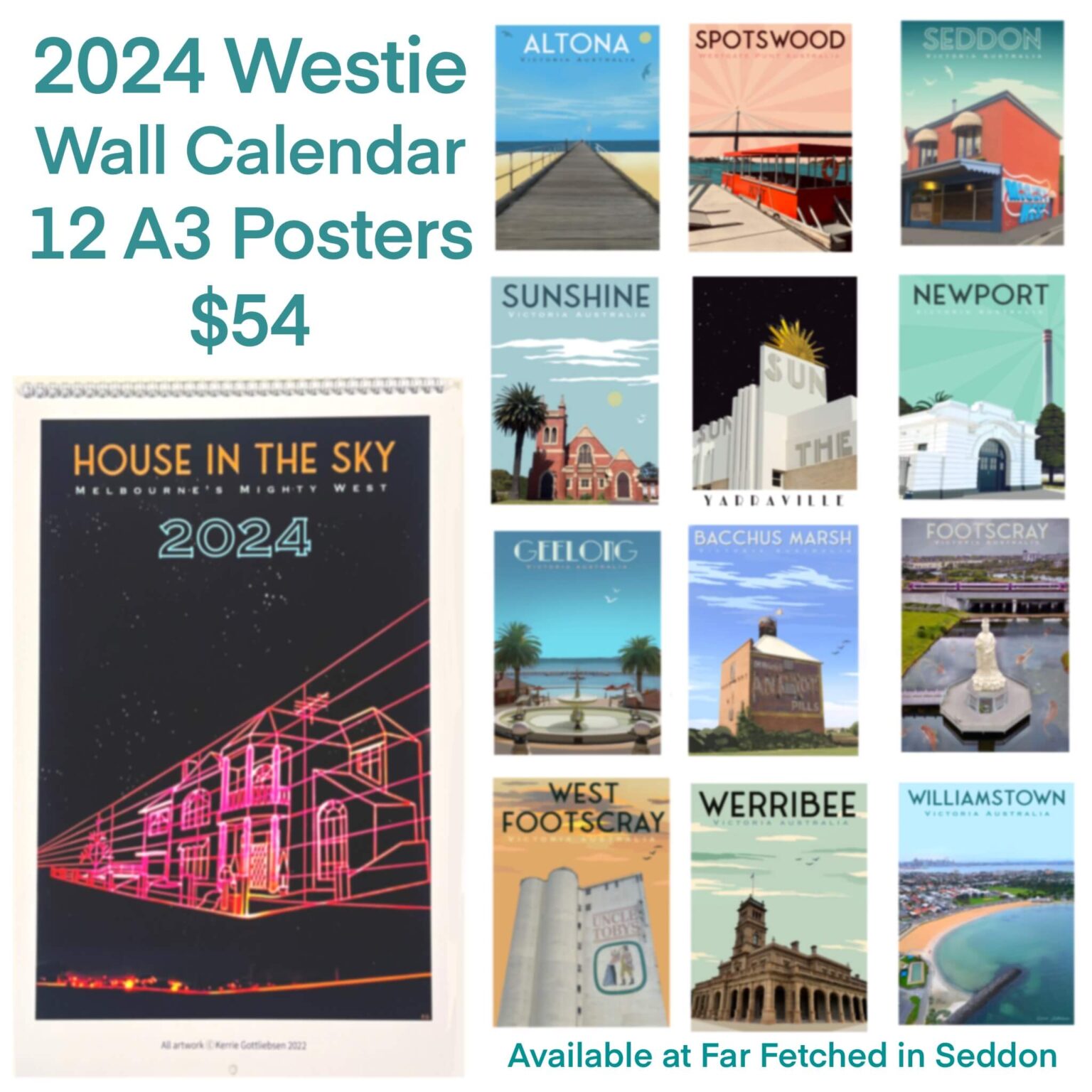 2024 Westie Wall Calendar 12 A3 Posters - Kerrie Gottliebsen