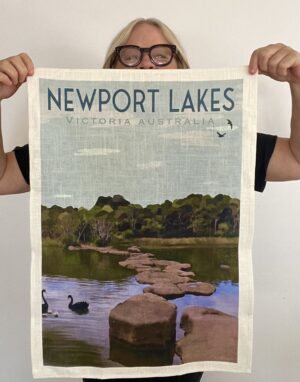 Newport Lakes tea towel by Kerrie Gottliebsen